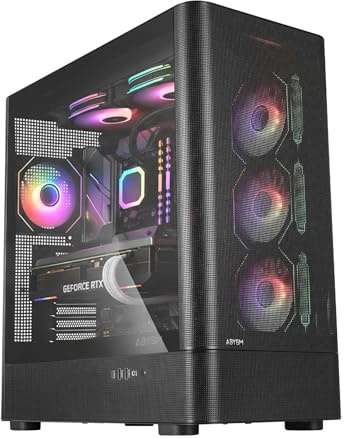 Abysm Gaming Caja ATX Danube SAVA H500 II Air Black | Cristal Lateral Templado, Panel de Rejilla, Siete Slots de Expansión, 4 Ventiladores 120mm ARGB Preinstalados