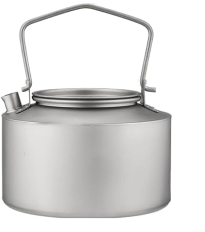 Bouilloire de camping en titane pur, 980 ml, légère (145 g), poignée pliable, design à ébullition rapide pour la randonnée/randonnée, théière grise antirouille avec couvercle hermétique (133 x 72 mm
