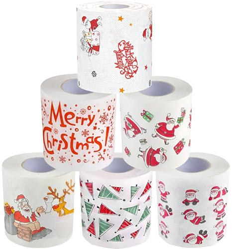 Lot de 6 rouleaux de papier toilette sur le thème de Noë Papier toilette imprimé Père Noël pour décoration de Noël, décoration de fête, cadeaux