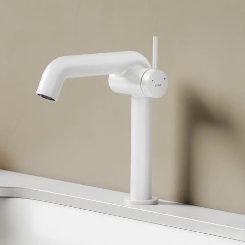 EMKE Waschtischarmatur Weiß Matt, Wasserhahn Bad mit Luftsprudler, Badarmatur mit DVGW Zertifiziert, wassersparend Design Armatur, Mischbatterie Waschbecken-Armatur einfache Installation, 222MM