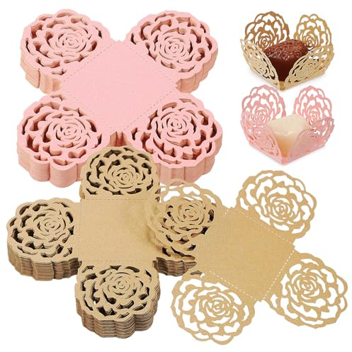 Homoyoyo Cápsulas para Trufas de Papel Diseño Calado de Rosas 100 Unidades 50 Rosa 50 Dorado Crema Moldes Pequeños para Bombones Ideales para Bodas y Decoración de Fiestas