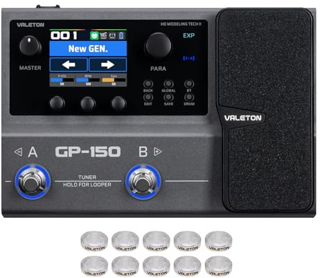 VALETON Processore Multi-Effetti con 200+ Effetti HD, Caricamento IR/NAM, Looper 180s, Batteria e BT GP-150