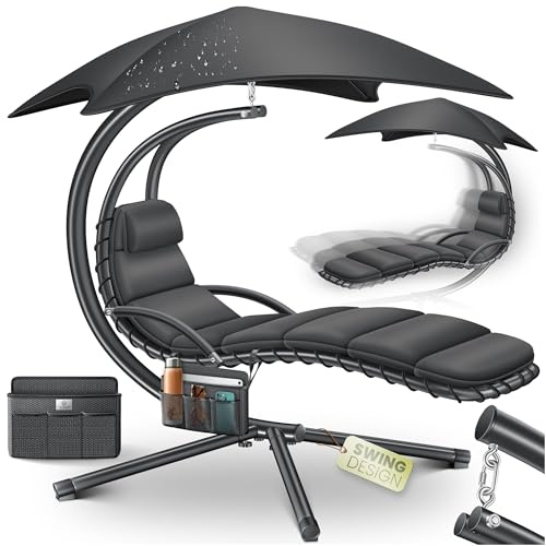 KESSER® Chaise longue flottante avec parasol, chaise longue suspendue, chaise longue H200, L194, B100 cm, chaise longue de relaxation, balançoire, hamac, supporte jusqu'à 120 kg, coussins de cou, sac