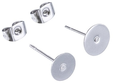 Outus: 100 Stück Ohrringe aus Edelstahl, flache Ohrstecker (2 Größen), Silber, insgesamt 200 Stück