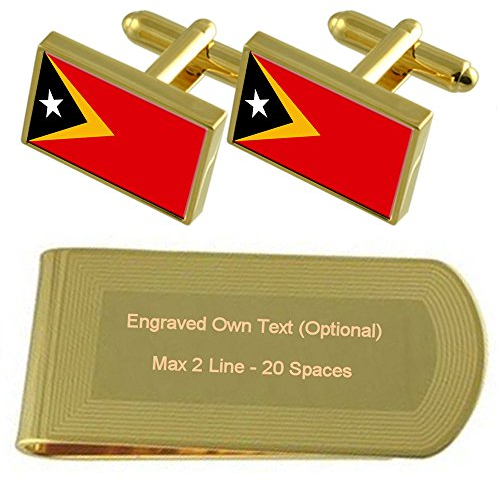 Select Gifts Timor-Leste Fahne Gold-Manschettenknöpfe Geldscheinklammer Gravur Geschenkset