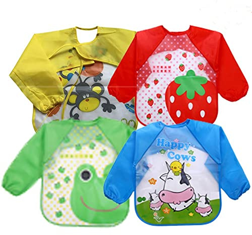 Lolitarcrafts 4 PCS bébé imperméable à Manches Longues Bavoir Tablier Enfants Smock, 2-5 Ans