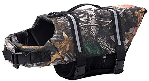 Izefia Dog Life Jacket Swimming Safety Coat Floatation Life Vest Life Saver with Handle for Small Dog Puppy Large Dog (Camouflage, M)