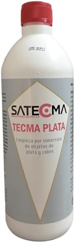 Espectacular limpiador concentrado para plata, bronce, cobre, laton... TECMA PLATA de SATECMA, para limpieza por inmersión de sus objetos más queridos. Botella 1 litro
