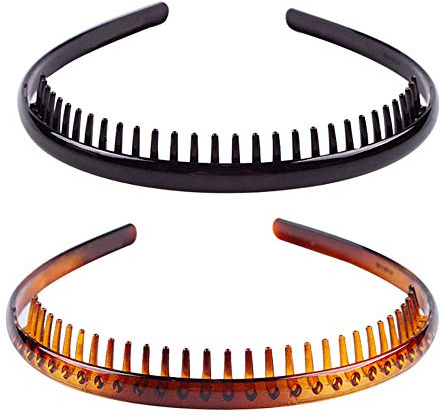 2 st kvinnor flickor hajar tand plast pannband hår kam hårband svart och brun högkvalitativ hårband huvudbonader (B#)