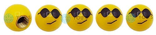 YOU.S Kunststoff Emotion Smileys 'Sonnenbrille' Ventilkappen Gelb mit Dichtung Ventil Kappen Abdeckung für Auto PKW LKW (5 Stück)