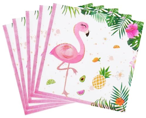 WERNNSAI Flamingo Servietten – 50 Stück Rosa Flamingo Geburtstags Deko Mädchen Kinder Hawaii Sommerparty Gartenparty Geburtstagsparty Servietten Dekorationen