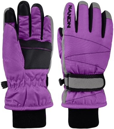 TRIWONDER Kids Ski Gloves Winter Snow Gloves Windproof Thermal Warm Fleece for Skiing, Snowboarding, Hiking with Adjustable Wrist Strap (Purple, S, 6-7 Years)