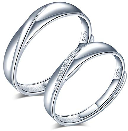 CPSLOVE Bague de couple pour homme et femme en argent 925, Anneaux de mariage incrustés de zircon, la taille réglable, Cadeau de Noël de Saint-Valentin de mariage