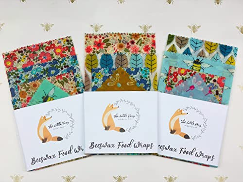 Natural Reusable Beeswax Food Wraps - Size Large (30x30, 30x30, 20x20, 20x20 cm) -Set of 4 Sheets Beeswax Wraps