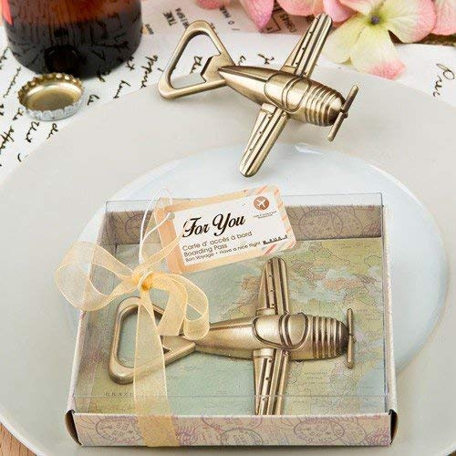 DISOK - Lote de 80 Abrebotellas Avión en caja de regalo - Detalles y regalos para bodas, bautizos, comuniones, cumpleaños y fiestas.