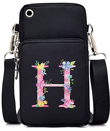 FINDING CASE initial letter Printed Women Girls men Zipper Waterproof Nylon 3 Layers Crossbody Bags Wallet Cellphone Purse Shoulder Bag Wristlet Handbags Adjustable Strap