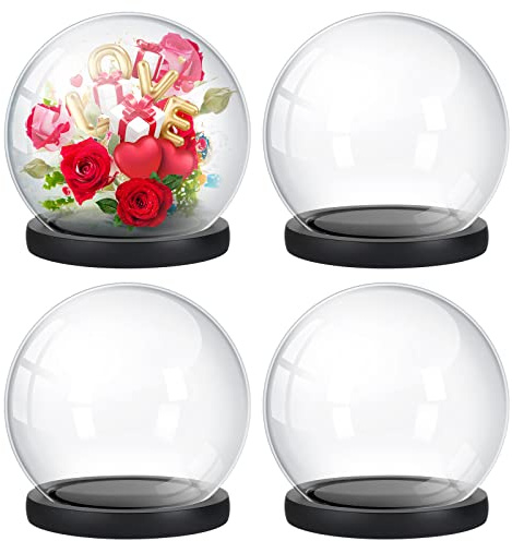 Tuanse 4 Pieces Glass Dome Display Showcase Glass Globe and Display Dome with Wood Base DIY Craft Keepsake Globe Case Gifts for Women Wedding Tabletop Centerpiece Decoration(Black)