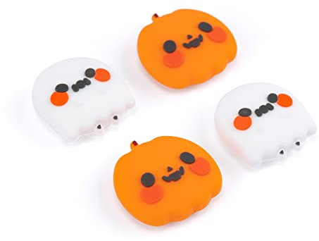 GeekShare Silikon Joystick Kappen für Switch/Switch OLED/Switch Lite, Joystick Schutzzubehör, Thumbstick Grip, rutschfeste, Komfortablem (4 Stück) (Kürbis-Gespenstchen)