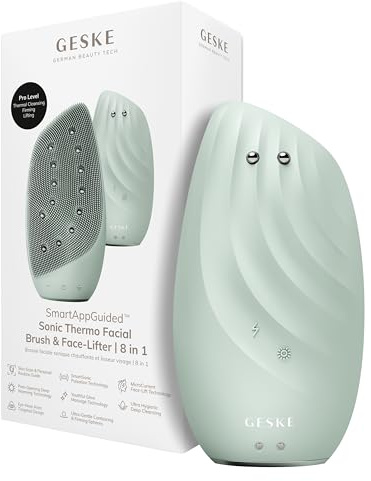 GESKE | SmartAppGuided™ Sonic Thermo Facial Brush & Face-Lifter | 8 in 1 | Hautreinigung & gegen Falten | elektrische Reinigungsbürste aus Silikon | Gesichtsmassagegerät | Cleansing & Anti Aging | SmartAppGuided™ | Elektrische Silikon-Reinigungsbürste für Hautreinigung, Anti-Aging und Gesichtsmassage