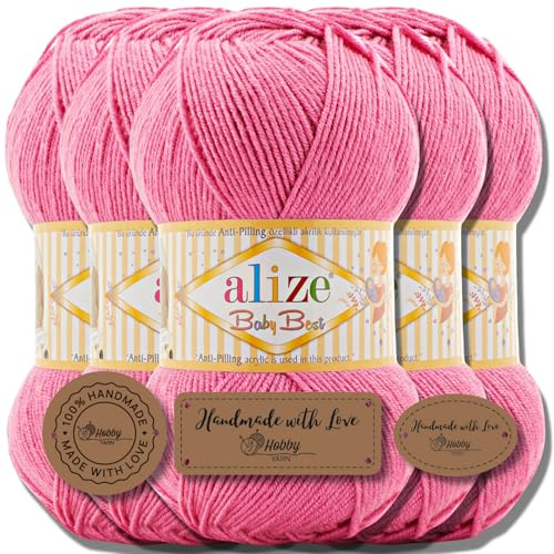 Hobby YARN 3x Etikettenlabel mit Alize Baby Best Wolle Premium 5x100g als Set | Antipilling Babywolle Acryl Uni & Batik Strickgarn zum Häkeln und Stricken (Macaron | 157)