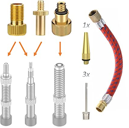 Manovella Ventiladapter Set 8-teilig für Fahrradpumpe & Ballpumpe – Adapter für Autoventil, Dunlop, Presta – inkl. Verlängerung, Ballnadeln & Luftmatratzenaufsätze – Universal Luftpumpen Zubehör