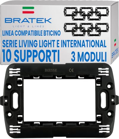 Bratek 10x Supporto 503 Compatibile con BTicino LivingLight e International | Supporto 3 Moduli per Placche Tonde e Rettangolari Living Light e International - Sostituisce BTicino LN4703 - Made in Europe