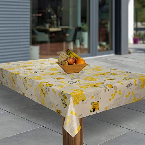 laro Wachstuch-Tischdecke Abwaschbar Wachstischdecke PVC Plastik-Tischdecken Eckig Meterware Abwischbar, Muster:Bienen Wabe Honig, Größe:80x120