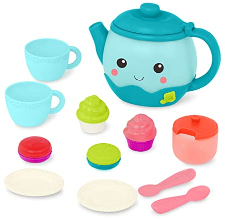 B. toys – Musical Tea Party Spielzeug-Teeset mit Licht und Geräuschen | 17-teiliges Teeparty-Spielset mit Teekanne, 2 Tassen, 2 Löffeln, 2 Tellern und Desserts zum Formensortieren, 18+ Monate