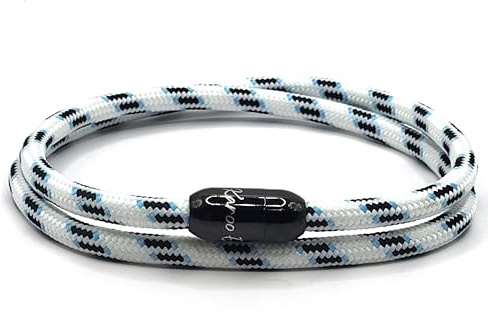 KAROO EARTH JEWELLERY Rope Bracelet | Unisex Braided Paracord Nautical Double Wrap Bracelet with strong Magnetic Clasp | Waterproof surfer bracelet (Medium Wrist (18-20cm), White Black Clasp)