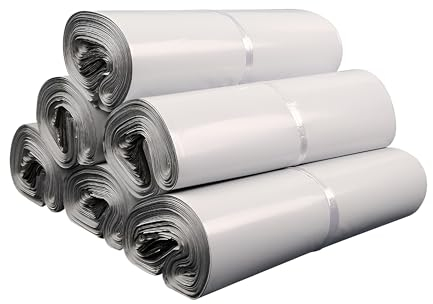 100 Stück Versandbeutel Plastik, Versandtaschen Warensendung Verpackungstüten, Versandtasche für Kleidung und Textilien, Versandtaschen 350 x 450mm, Selbstklebend und Blickdicht, Versandtüten, Weiße