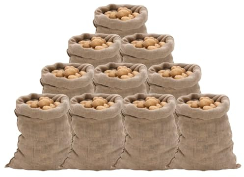 vidaXL 10-pc Jute Sacks - 100% Natural Burlap Bags - Versatile and Eco-Friendly for Home and Garden Use - Brown