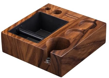 Coffee Tamper Station 55MM 60MM Walnut Espresso Portafilter Holder Mat with Knock Box Support Base Rack Barista Tools Accessorie (Size : 60mm, Color : Walnut Wood)