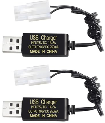 AMZZN 2 Stück 9,6V USB-Ladekabel mit KET-2P Stecker geeignet für RC Bagger, LKW, Tanks, Ingenieurfahrzeuge, RC Autos, Stunt-Fahrzeuge, 9,6 V NiCd oder NiMH oder Lithium-Batterien