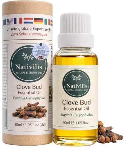 Nativilis - Aceite esencial de clavo orgánico (Eugenia Caryophyllus) - Analgésico natural para el dolor muscular del dolor de muelas, cuidado de la piel, propiedades Copaiba, 30 ml
