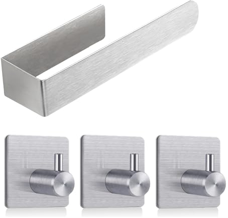 Lot de 4 porte-serviettes sans perçage en acier inoxydable argenté 23 cm - Design moderne brossé - Convient pour salle de bain, chambre à coucher et cuisine