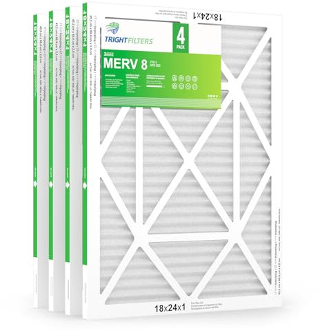 TRIGHTFILTERS 18x24x1 Air Filter 4 Pack, MERV 8 Pleated Dust Defense Air Filters Replacement for Air Conditioner & Furnace, Durable & Lightweight