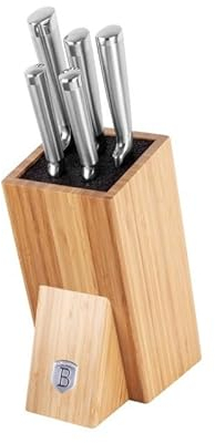 Berlinger Haus Messerset 6-teilig Edelstahl in Holzblock | Präzisionsklingen und elegantes Design