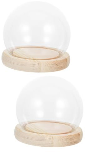 Amosfun 2pcs Elegant Glass Dome Cloche Base Display Stand for Decorations Display Case