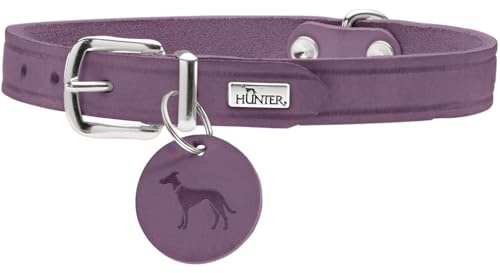 HUNTER Aalborg hundkrage, färg: lila, robust och slitstarkt läder, stark fettning, perfekt för hundsport och vardag, med läderhänge, Made in Germany, storlek: 42