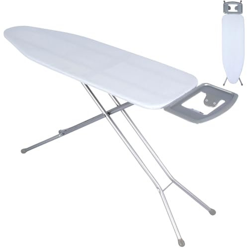 TANGZON Folding Ironing Board, 7 Height Adjustable Ironing Table with Iron Rest, Heat Reflective Cover, Safety Lock & Carbon Steel Legs, Lightweight Foldable Large Iron Stand (White, 120 x 38cm)