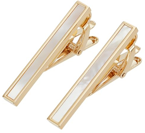 WEBEEDY 2 Stück Perlmutt K Gold Krawattenklammern für Männer, Messing Krawattenhalter Clip Pin Krawattennadel für Herren Anzug und Krawatte, Hochzeitsdekoration, Geschäftsaktivitäten, Date Night