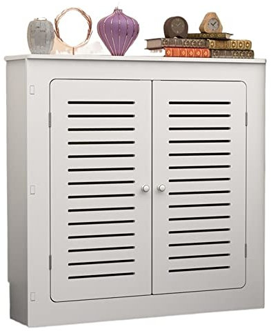Cubierta moderna para radiador de armario con contraventana de doble puerta - Tablero de plástico de madera de PVC impermeable - Fácil de limpiar - Estante superior - Blanco - Tamaño: 100x90x20cm