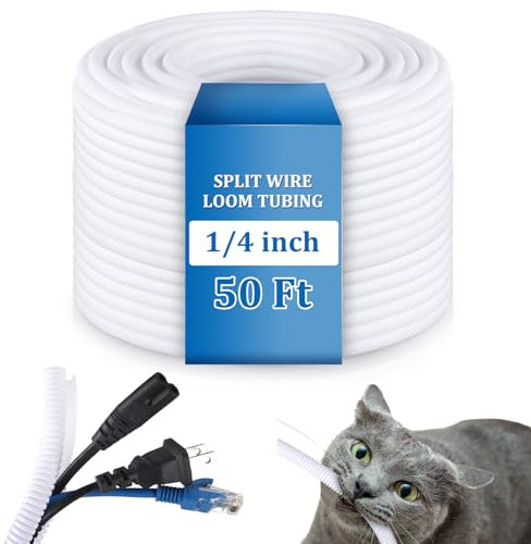 Kanayu Split Flame Retardant Wire Loom High Temperature Cable Conduit Split Cable Sleeves Loom Tubing Auto Wire Conduit for Industrial Electrical Automotive Marine(1/4''-50 ft,White)