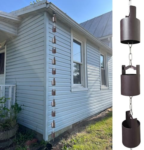 ENSDIEPLS Rain Catcher Chain Gutter 4 Cups/M, Metal Downspouts for Eaves Drainage, Gazebo/Porch/Front Door Rain Catcher Chain Decor