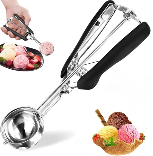 Alriedy Eisportionierer Edelstahl,5 cm,Eislöffel Portionierer mit Auslöser und Komfortablem Griff Für Eiscremekugel,für Eiscreme, Melonenbällchen, Fleischbällchen, Teig, Kuchen und Keksteig (Schwarz)