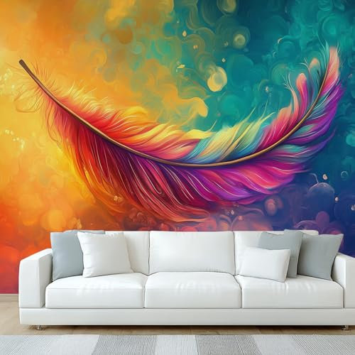 Générique Papier Peint Panoramique Plume Coloré, Papier Peint Art Fantastique, Fresque Murale, Decoration Chambre Salon, 400 x 280 cm