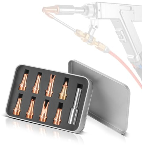 STAHLWERK Laser-Düsen 9er Set Profi-Zubehör für Laser-Schweißbrenner | Laser-Schweißgeräte mit 7 Schweißdüsen, 1 Schneiddüse und 1 Düsenträger inklusive Schutzbox