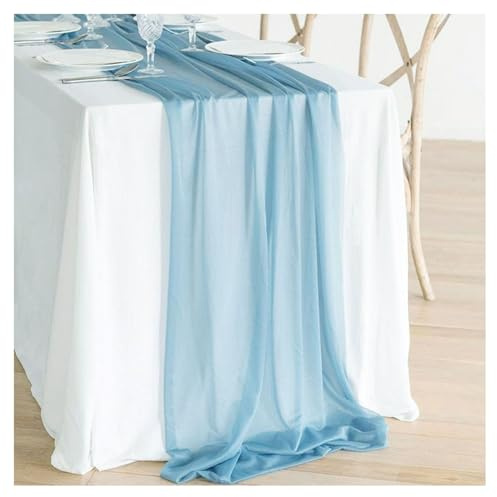 GreatRise Chiffong bordslöpare, 75 × 300 cm bröllop ostduk, tyllbordsduk bohemisk muslin, sidenduk, löpare, rustik gasväv, bord, dekorativt tyg för födelsedagsfester, kök, bordsdekoration, himmelsblå