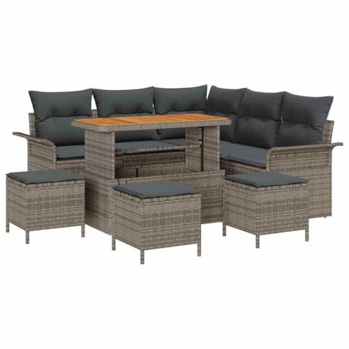 vidaXL Trädgårdsoffset 9 pcs Grå konstrotting, Trädgård och Terass, Modern Rattansoff set, Modulär Design, Lätt, UV-Skyddad, Utemöbler, Justerbart Bord