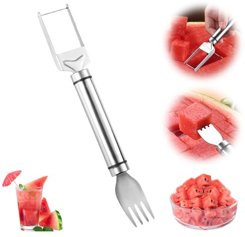 2 in 1 Watermelon Fruit Cutter, 2025 New Stainless Steel Fruit Slicer Useful Gadgets,Kitchen Gadgets Multifunctional Melon Mango Watermelon Cutter for Kitchen, Summer Family Party Forks (1PCS)